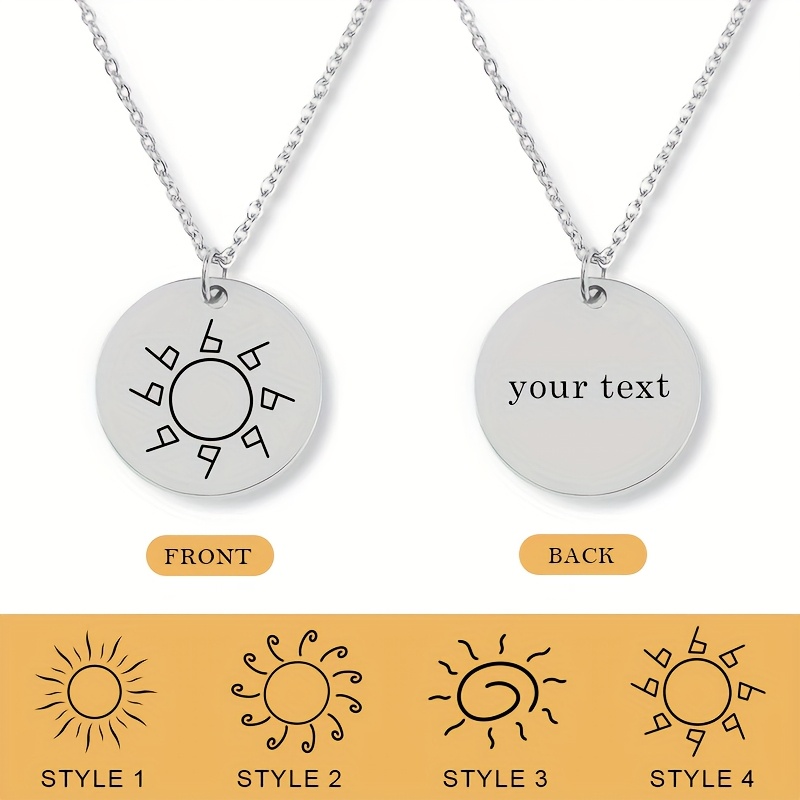 Women's Customized Sun Symbol Necklace, Engraved Text Pendant